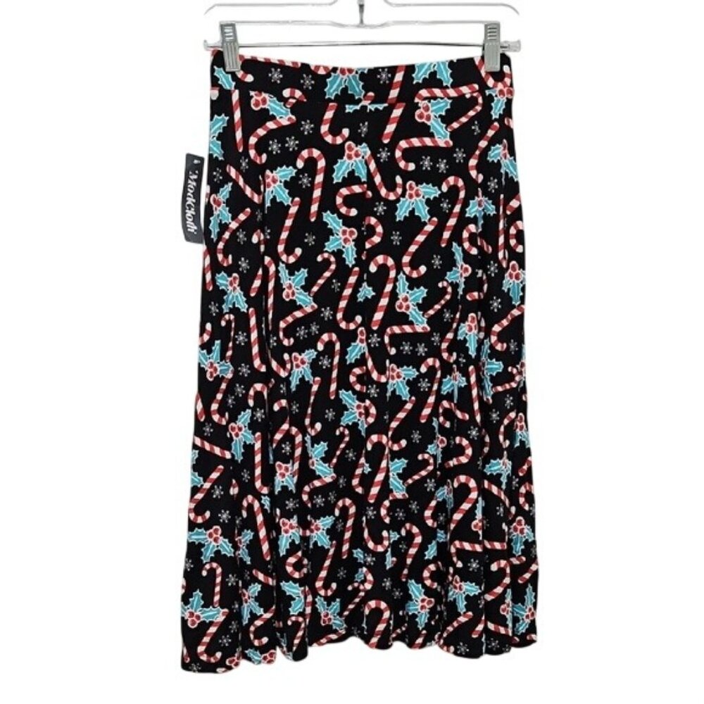 Modcloth Jersey Knit Candy Cane A-Line Skirt Festive Holiday Small New Office - Picture 3 of 8